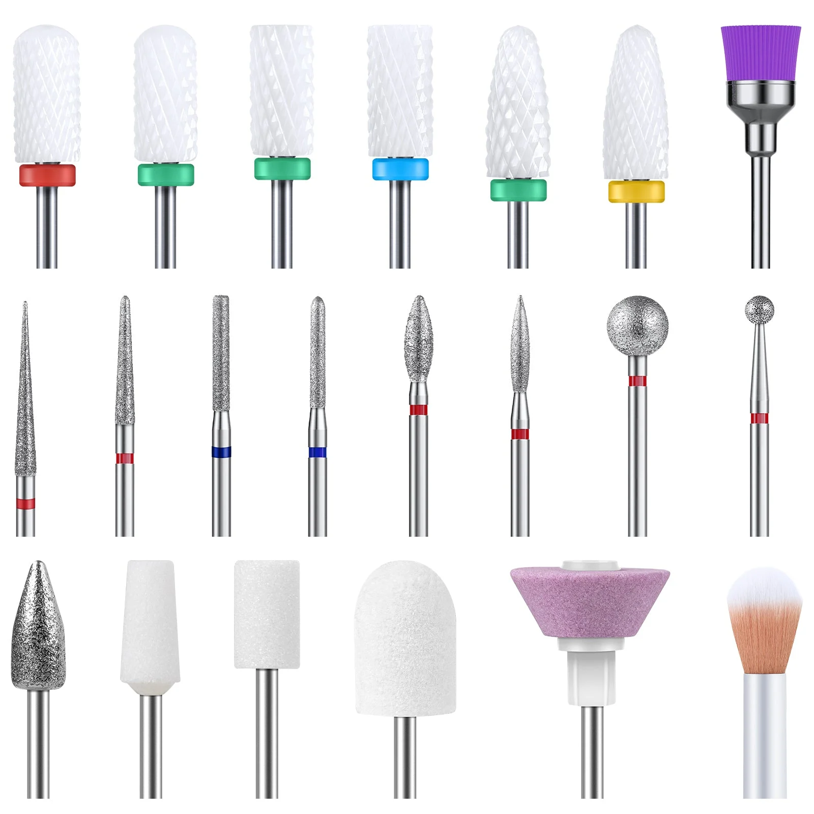 21Pcs Ceramic Diamond Carbide Nail Drill Bits Set