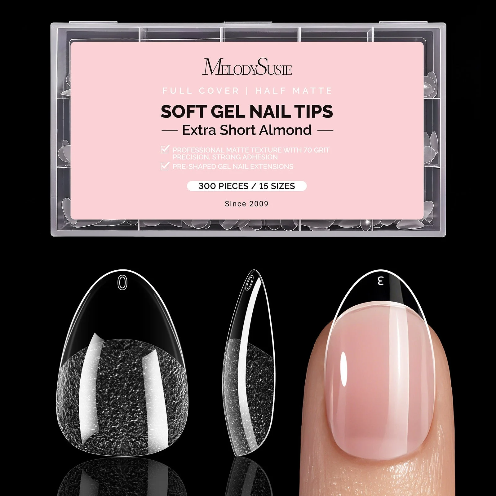 300Pcs Half Matte Clear Acrylic Full Cover Nail Tips