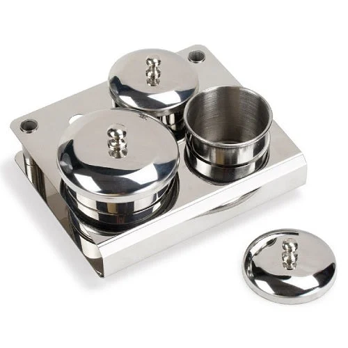 Mini Metal 3 Piece 3 Holes Pink & White Acrylic Powder & White Acrylic Jar Organizer Tray